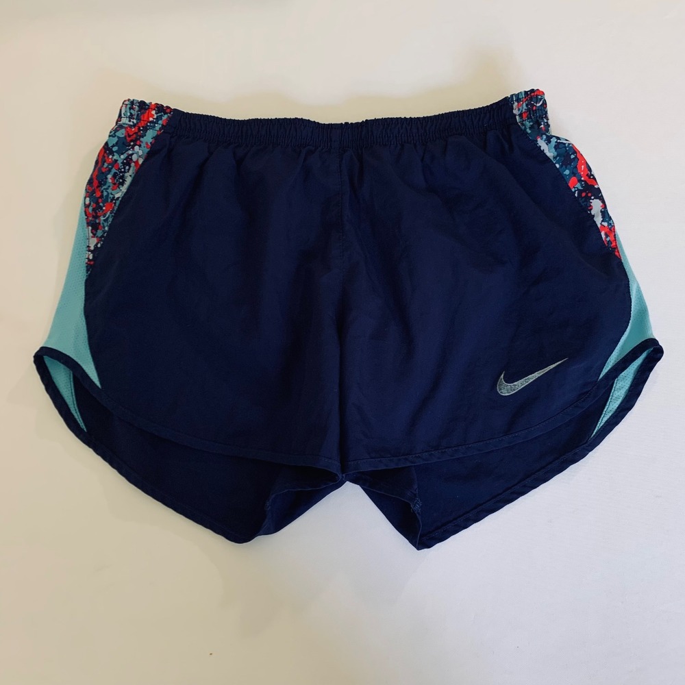Nike Dri-FIT Running Shorts Navy Blue Paint Splatter Women Small 3" Athletic Gym
